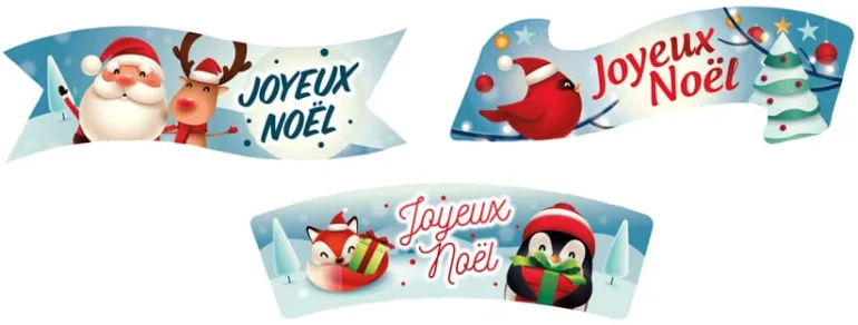 Banderole Joyeux Noel en azyme (x 24) Père Noël et son Renne Florensuc