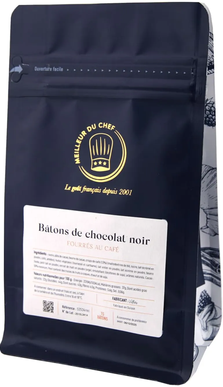 Bâtons de chocolat noir 50% fourré café 15 bâtons DDM proche Villars