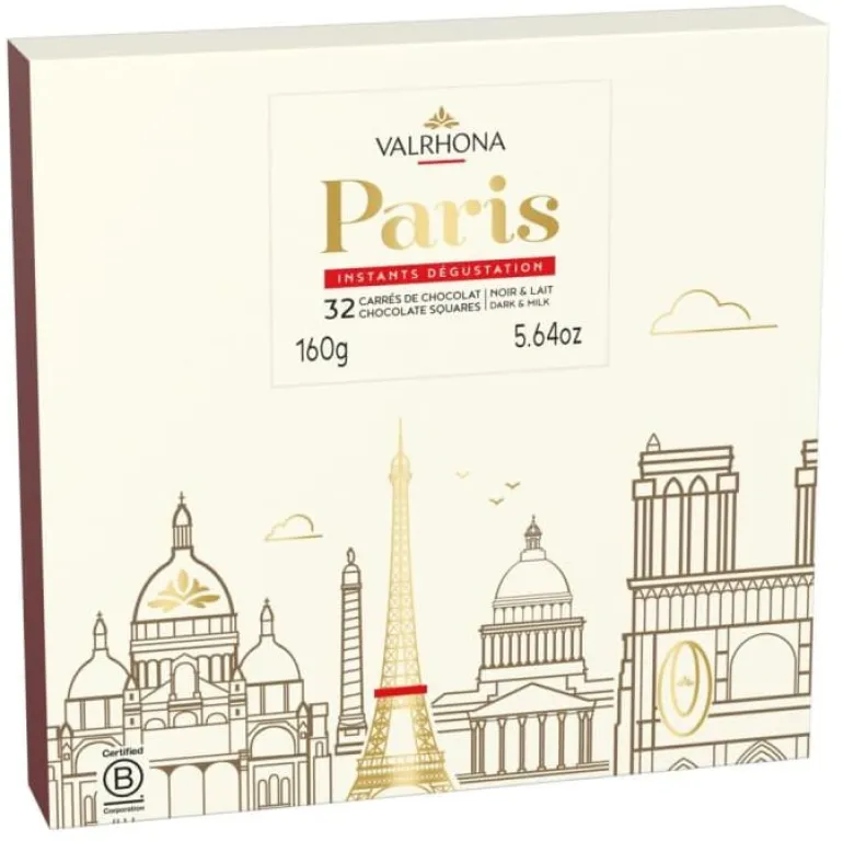 Coffret Paris 32 carrés chocolat noir et lait 160 g Valrhona