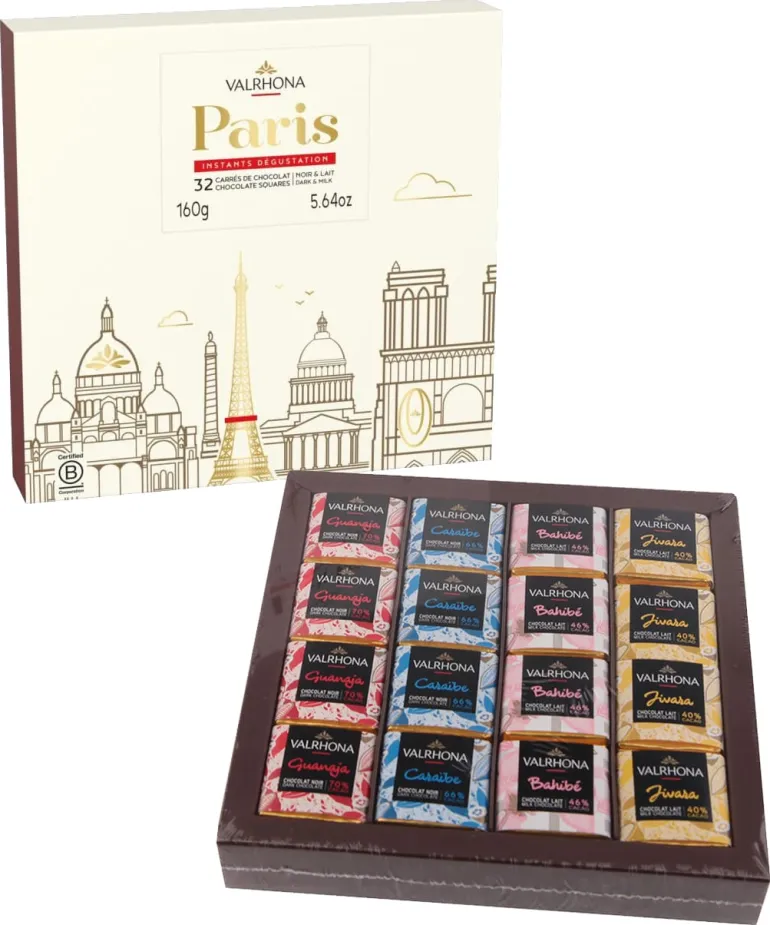 Coffret Paris 32 carrés chocolat noir et lait 160 g Valrhona