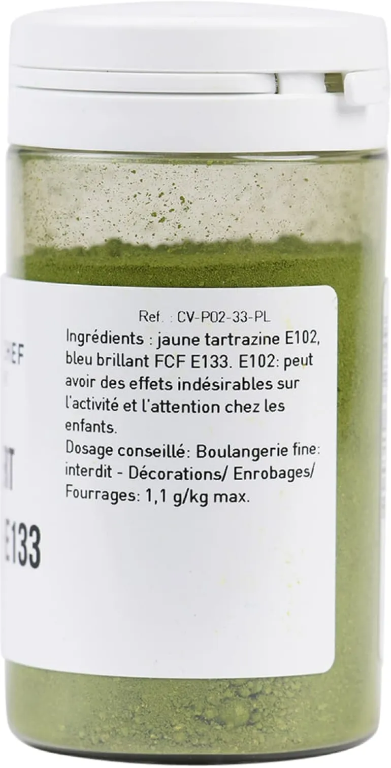 Colorant alimentaire en poudre vert pistache E102/E133 25 g Selectarôme