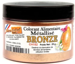 Colorant alimentaire métallisé Bronze poudre liposoluble 25 g Déco Relief