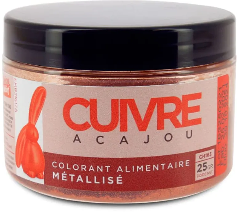 Colorant alimentaire métallisé cuivre acajou poudre liposoluble 25 g Déco Relief