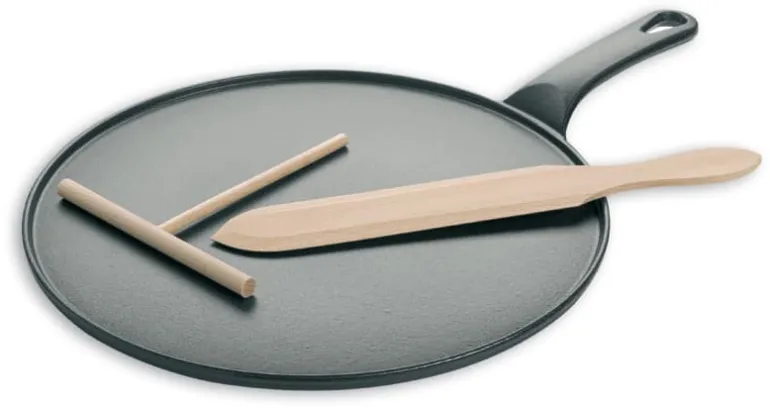 Crêpière en fonte noire + spatule + rateau Ø 30 cm Le Chasseur
