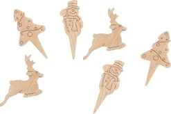 Décoration bûche tout bois Sapin, bonhomme de neige, cerf 48 pièces Nordia