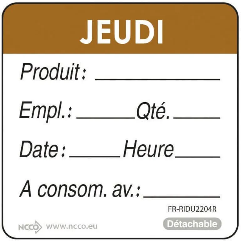 Etiquettes d'identification HACCP Jeudi