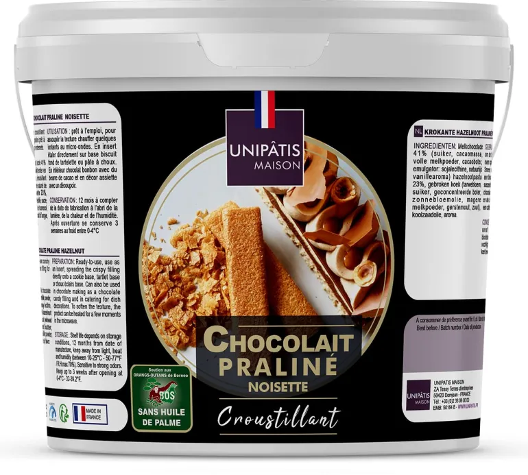 Fourrage croustillant chocolat au lait praliné 1 kg Unipatis