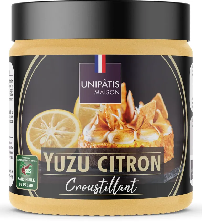 Fourrage croustillant chocolat blanc citron yuzu 250 g Unipatis