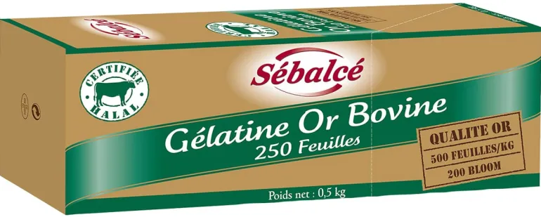 Gélatine Or origine bovine certifiée Halal 250 feuilles Sébalcé