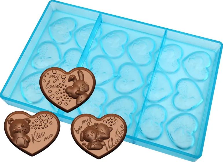 Moule chocolat 18 coeurs avec animaux