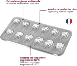 Moule à madeleines en fer blanc 12 empreintes 39 x 20 cm Gobel