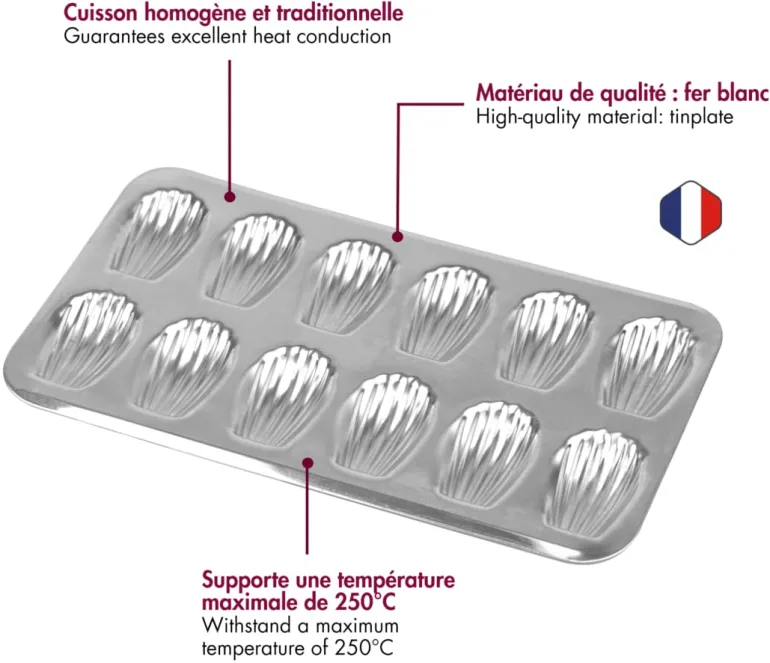 Moule à madeleines en fer blanc 12 empreintes 39 x 20 cm Gobel