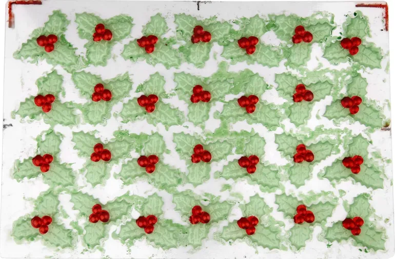 Moule thermoformé pré-imprimé Feuille de houx 3 branches 4 x 4,3 cm Florensuc