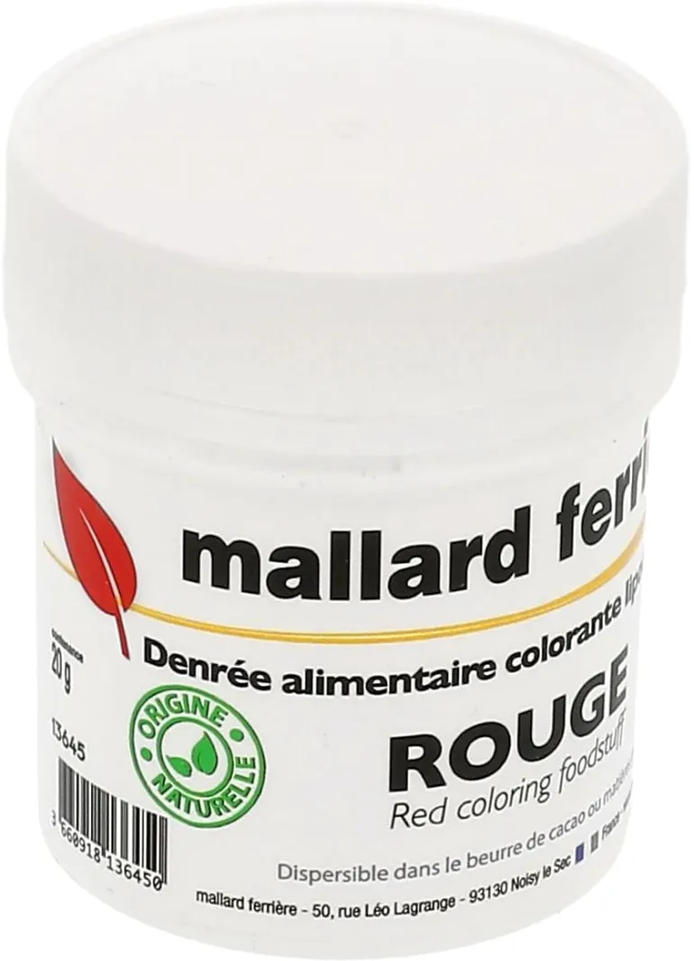 Poudre colorante naturelle liposoluble rouge 20 g Mallard Ferrière