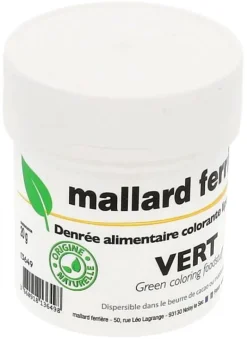Poudre colorante naturelle liposoluble vert 20 g Mallard Ferrière