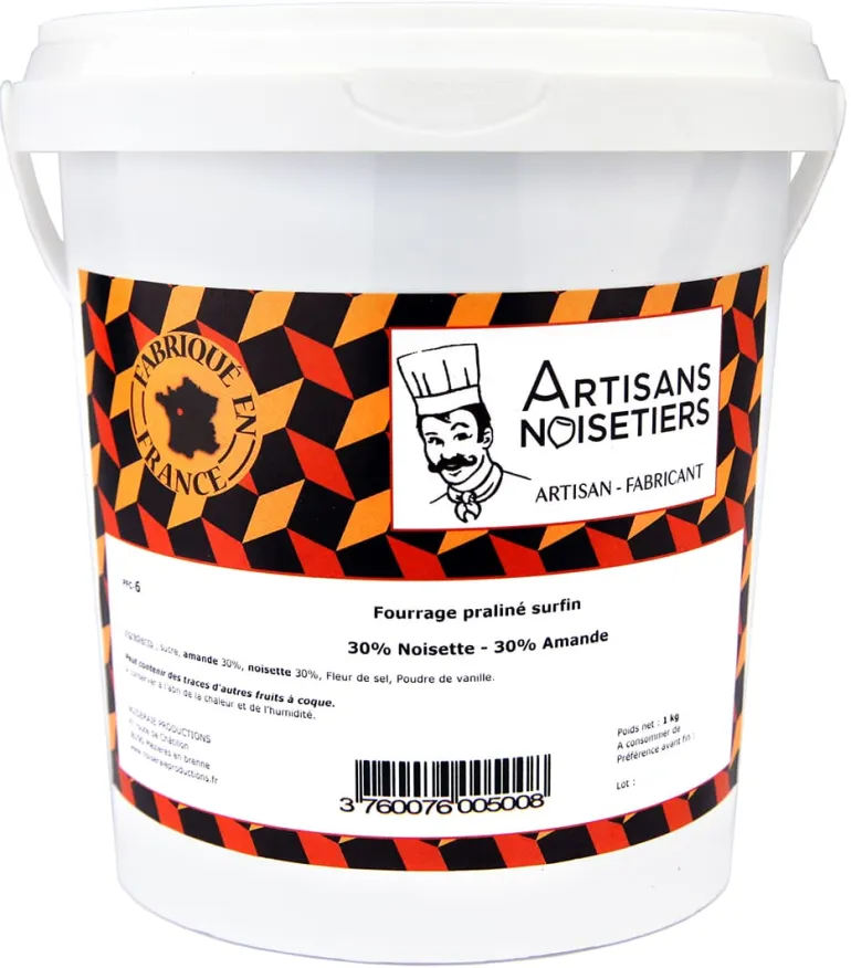 Praliné amandes noisettes lisse 60% 1 kg Noiseraie