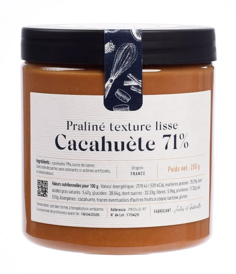 Praliné cacahuète 71% texture lisse 250 g Meilleur du Chef