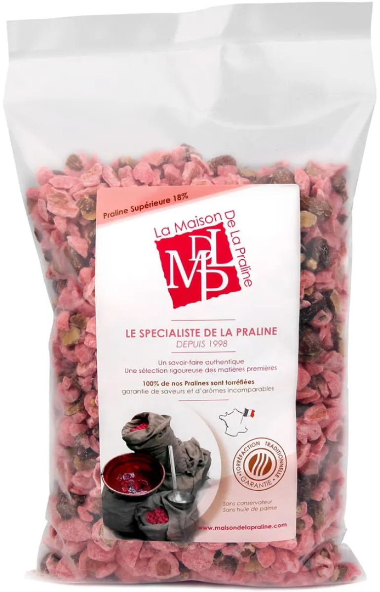 Praline rose concassée artisanale 18% amandes 1 kg La Maison de la Praline