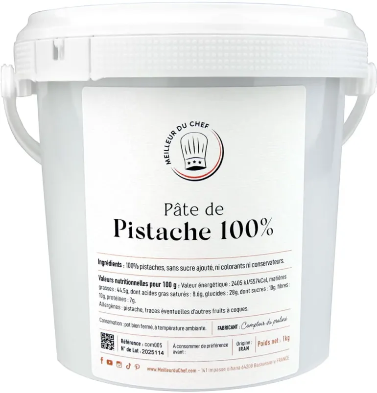 Pâte de pistache 100% sans sucre ajouté ni colorants 1 kg Comptoir du Praliné