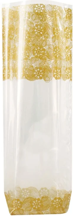 Sachets polypropylène fond carton (x 100) dentelle or 14 x 30,5 cm