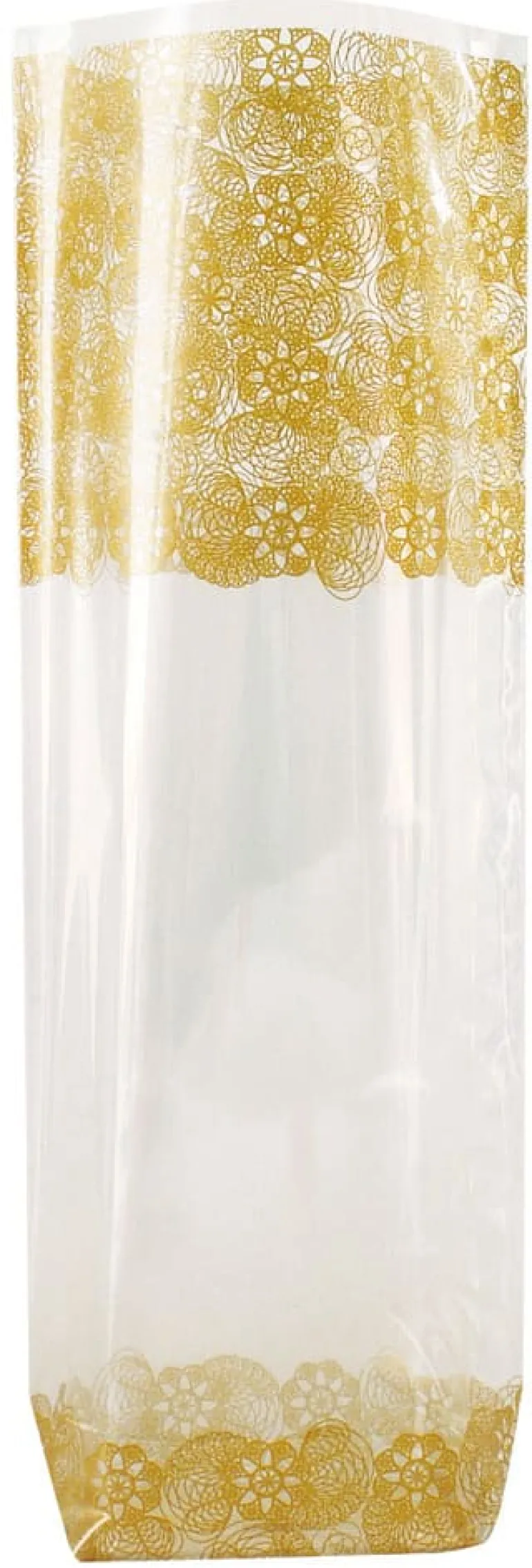 Sachets polypropylène fond carton (x 100) dentelle or 14 x 30,5 cm