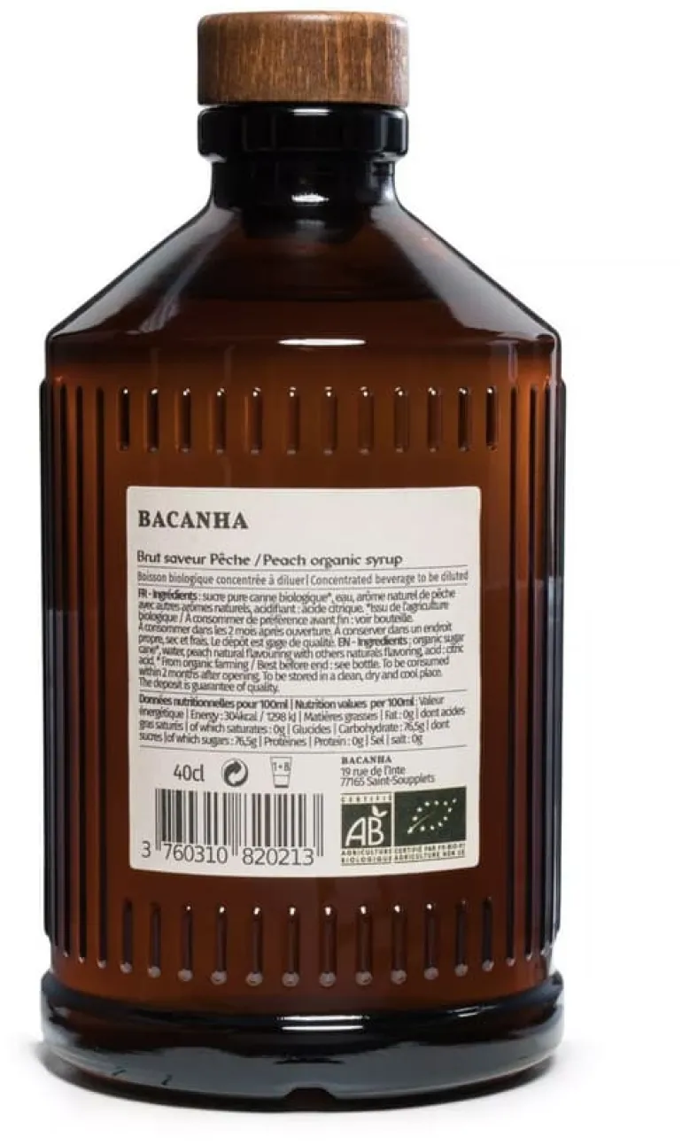 Sirop Bio pêche 40 cl Bacanha