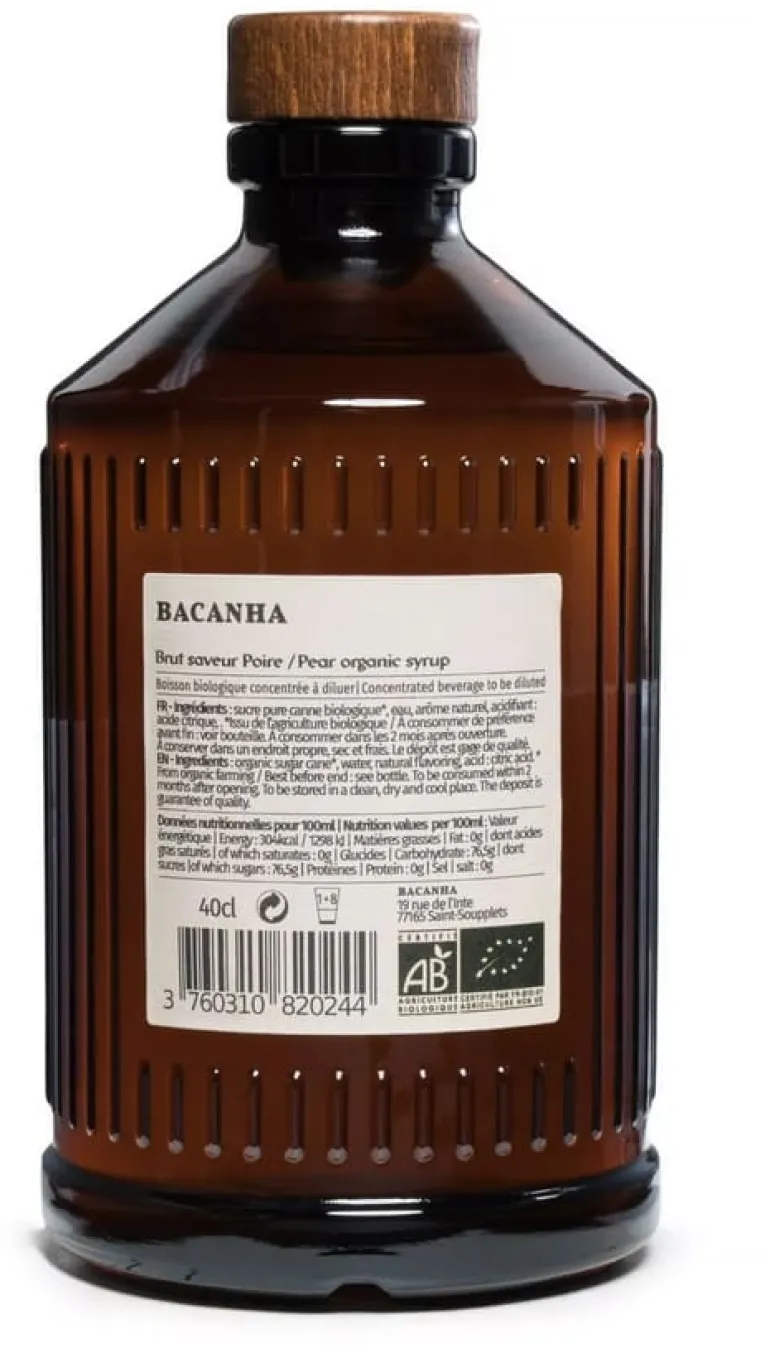 Sirop Bio poire 40 cl Bacanha