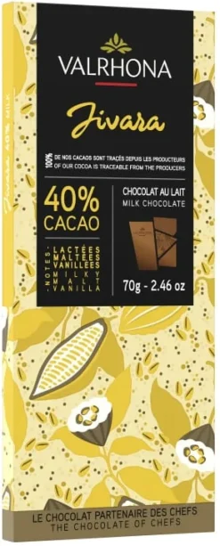 Tablette chocolat au lait Jivara 40% 70 g Valrhona