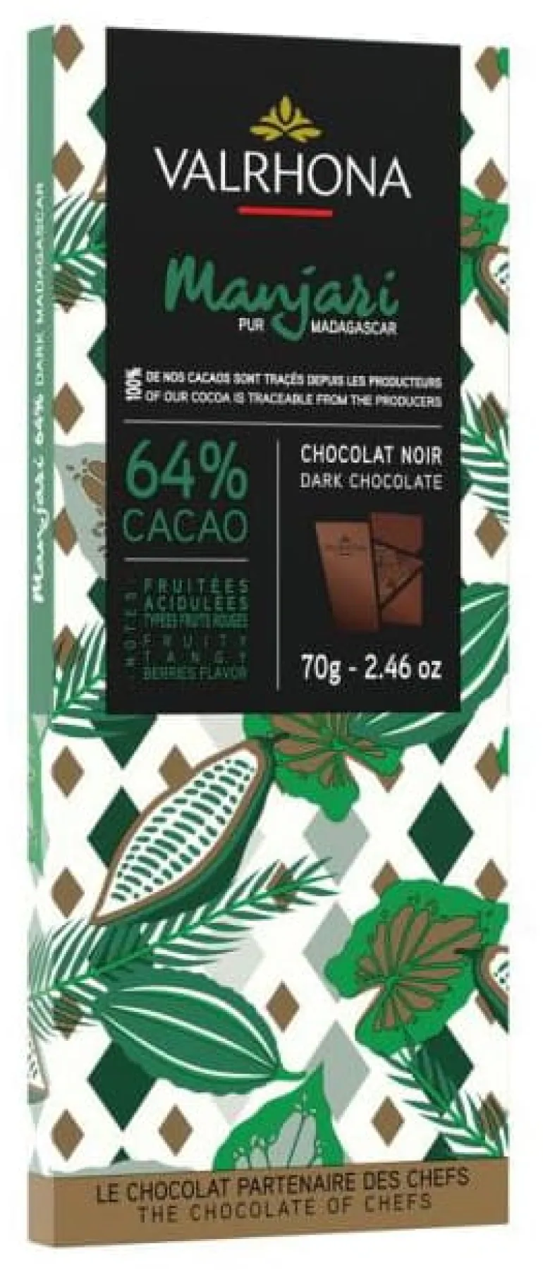 Tablette chocolat noir Manjari 64% 70 g Valrhona